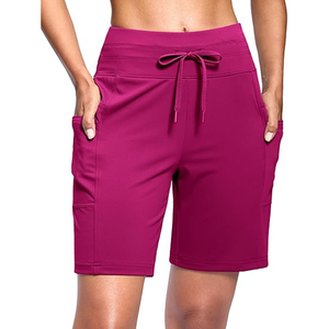 Shorts Bermuda Largos de Cintura Alta para Mujer, con Bolsillos, Cómodos, Transpirables, Ecológicos, de Secado Rápido, con Cierre de Cordón - Product Image 1