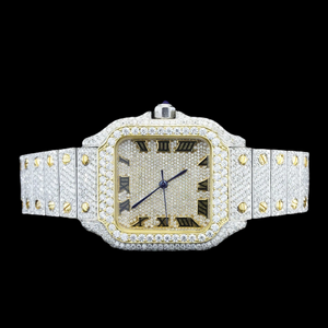 Different Shapes Moissanite Studded <b>Square</b> Dial With Roman Numerals Iced Out <b>Watch</b> Two Tone Hip Hop Rapper Wrist Luxurious <b>Watch</b> - Product Image 1