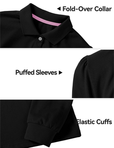 เสื้อโปโลแขนยาวสีดำสำหรับเด็กผู้หญิง วัยรุ่น  รับสกรีนโลโก้ ผ้าคอตตอนผสมโพลีเอสเตอร์  เสื้อโปโลแบบนักเรียนสำหรับเด็ก - Product Image 3