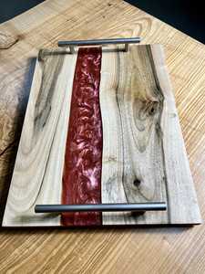 Luxury Resin Art & Solid Acacia Wood Serving Tray with Heavy-Duty Metal Handles for Kitchen, Dining, <b>Coffee</b> <b>Table</b> & Housewarming - Product Image 5