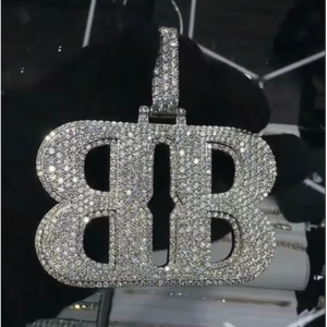 Pendentif de chaîne personnalisé en moissanite ronde sertie de diamants, style hip-hop, en argent 925, pendentif lettre B en diamant VVS, bijoux fins pour hommes - Product Image 1