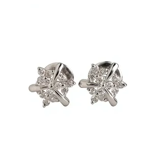 Pendientes de Diamantes Naturales en Forma de Flor, Oro Blanco de 14k, Estilo Bohemio, Joyería Fina para Uso Diario, Unisex - Product Image 1