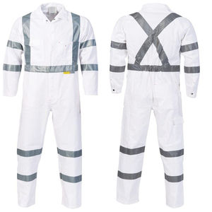 <b>Men's</b> White Reflective Work Coverall Polyester Hi Visibility Safety Uniform Long Sleeve Protective <b>Overalls</b> - Product Image 1