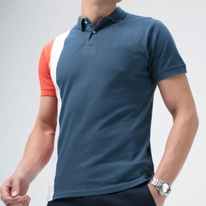 Mens Modern Colorblock <b>Polo</b> Shirt Stylish Blue <b>Orange</b> and White Vertical Panel Slim Fit Casual Short Sleeve T Shirt - Product Image 2