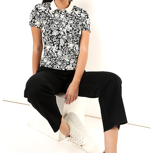 Polo en tricot rayé pour femme OEM ODM, décontracté, mode quotidienne, confortable, tissu extensible doux, design élégant. - Product Image 5
