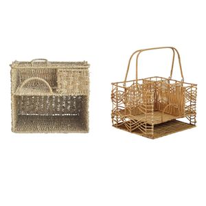 Panier de pique-nique multifonctionnel rustique vintage en jonc de mer écologique pour l'été, avec organisateur de couverts et porte-mouchoirs - Product Image 1