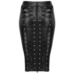 Mini-jupes plissées vintage pour femmes en cuir véritable et satin, respirantes, brodées, avec ceinture, taille naturelle, rivets et lacets, couleur noire, grande taille - Product Image 1