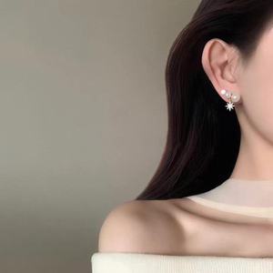 6-8mm Natural Freshwater Pearl <b>Highlighted</b> Mantou Bead Earrings in Antique French Style Zhuji Fashion Dangle Dangle Earrings - Product Image 1