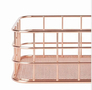 Fine Quality Rectangular Metal Wire <b>Storage</b> <b>Basket</b> Rose <b>Gold</b> Stackable Modern Design Multi Purpose Neatening Organizer - Product Image 2