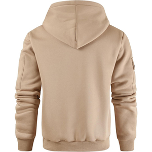Sweat-shirt à capuche mi-zippé bleu marine pour homme, coupe classique, décontracté, pour l'automne, avec accents orange, poche intégrée, en tissu tricoté - Product Image 5