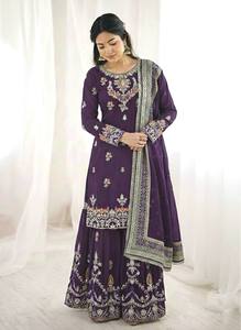 Ensemble Salwar Kameez brodé violet, tenue traditionnelle indienne et pakistanaise avec dupatta pour mariage et fête - Product Image 2