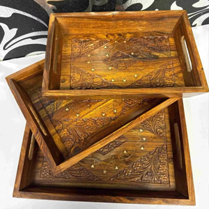 Plateau de service en bois pour le thé, le café, les collations, les aliments, usage domestique, vente en gros, avec poignées, pour la cuisine, l'hôtel, le petit-déjeuner, écologique, solide - Product Image 1