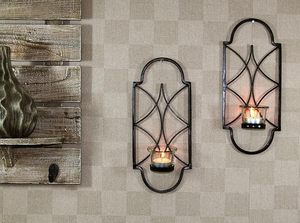 Ensemble de porte-bougies décoratifs muraux en métal faits à la main avec 2 coupelles en verre, lot de 2 - Product Image 5