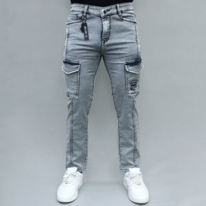 Gex Men Mid Rise Streachable Light Grey Cargo Jeans pour hommes - Product Image 1