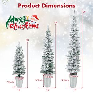 Set di 3 Alberi di Natale Artificiali in Vaso, Decorazioni Natalizie Innevate - Product Image 3