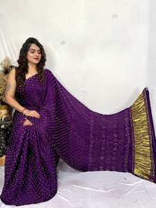 Designer Pure Gajji Silk Bandhani <b>Saree</b> Traditional Indian Tie Dye <b>Saree</b> Wedding Party Wear - Product Image 4