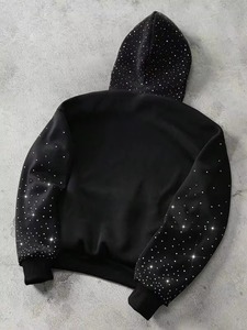 Sweat-shirt à capuche zippé en polaire noir pour homme, design strass, respirant, coupe décontractée, streetwear d'hiver - Product Image 5