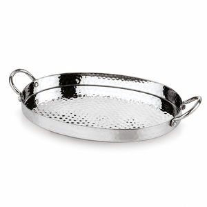 Bandeja Redonda de Acero Inoxidable, Plato de Metal Martillado con Asas Dobles para Servicio a la Mesa - Product Image 1