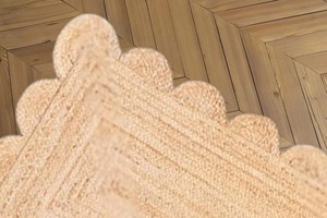 Farmhouse Jute Hallway <b>Runner</b> Rug Flat Weave Scallop Edge Non Slip Rubber Backing Beige Solid Color Thin Pile - Product Image 4