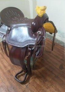 Selle de cheval de course occidentale de haute qualité en cuir 100% la plus vendue avec ensemble de clous de cheval assortis Selle en cuir de sentier de plaisir - Product Image 4