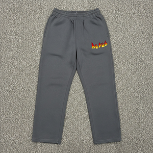 Pantalon de survêtement vintage gris pour homme, taille élastique avec cordon de serrage, logo de marque imprimé numériquement, jambe gauche/droite, lin/coton, poids moyen - Product Image 1