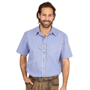 <b>Men</b> Blue&<b>White</b> Gingham <b>Short</b>-<b>Sleeve</b> <b>Shirt</b> Turn Down Collar Casual Bavarian Oktoberfest Plaid <b>Shirt</b> - Product Image 3