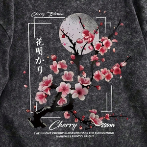 เสื้อยืดโอเวอร์ไซส์สไตล์วินเทจลายกราฟิก คอกลม แขนสั้น สตรีทแวร์ พิมพ์ลายดอกซากุระด้านหลัง ลำลอง ผ้าฝ้าย 100% - Product Image 6