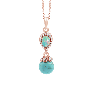 New 925 Sterling Silver <b>Opal</b> & Turquoise Stone Fine Pendant <b>Necklace</b> Rhodium Plated Women's Classic Drop Style Box Chain Jewelry - Product Image 6