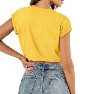 Crop top T-shirt pour femme, personnalisable, léger, respirant, en coton, séchage rapide, manches courtes, décontracté, streetwear, été - Product Image 6