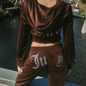 <b>Women</b> <b>Velvet</b> <b>Tracksuit</b> Set Rhinestone Hooded Sweatshirt and Full Length Joggers Autumn Winter Lounge Wear - Product Image 1
