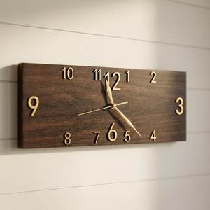Farmhouse Rectangular Wooden <b>Wall</b> <b>Clock</b>, Rustic Gold Number Decor - Product Image 1