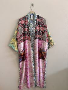 Boho Style Women's Silk Kimono Indian Patchwork Robe Perfect Vacation Wear Nightwear V-neck - Product Image 5