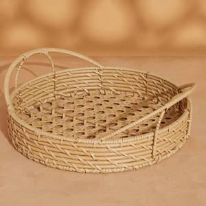 Handmade Round <b>Basket</b> Tray Woven Serving Tray With Raised Edge For Kitchen, Coffee Table And Decorative <b>Display</b> - Product Image 1