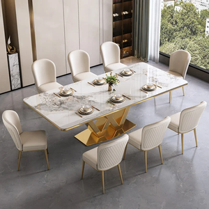 Pedestal Metal Luxury Modern Dining Set, Luxury Dining <b>Table</b> With Marble Top Spacesave Dining <b>Table</b> - Product Image 3
