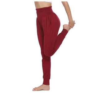 Pantalones de yoga estilo harem color granate para mujer, cómodos, con bolsillos prácticos, cintura alta, para hacer ejercicio, de corte holgado, para el gimnasio. - Product Image 6