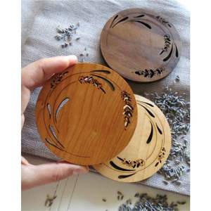 Handmade <b>Walnut</b> Wood Laser Cut Coaster Set with Holder | Decorative Square Wooden Drink Coasters for <b>Coffee</b> <b>Table</b> & Home Decor - Product Image 3