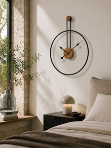 Modern Metal <b>Wall</b> <b>Clock</b> Minimalist Round Design Wood Accent Contemporary Decorative Timepiece Luxury Home Interior <b>Wall</b> <b>Decor</b> - Product Image 3