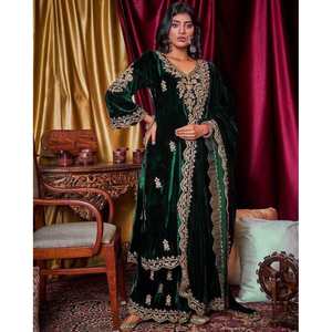 VELOURS À LA MODE ZARI BRODERIE TRAVAIL TOP PALAZZO AVEC DUPATTA VERT - Product Image 1