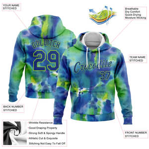 Custom <b>Tie</b>-<b>Dye</b> Blue Green Fleece Breathable Hooded Pullover <b>Sweatshirt</b> Men's Personalized Team Name Number Printed Casual Winter - Product Image 2