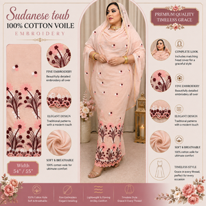 Tela de Voile de Algodón Sudanés Bordado |   Tela de Vestido 100% Algodón con Motivos Florales en el Borde para Vestido Tradicional de Mujer - Product Image 5