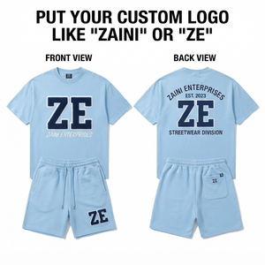 ZAINI 280 GSM Premium 100% Polyester French Terry Breathable T Shirt <b>Shorts</b> <b>Set</b> Sky Blue Custom Embroidered Chenille Front Logo - Product Image 1