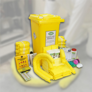 240L Industrial Chemical Spill Kit with Wheelie <b>Bin</b> <b>Large</b> Capacity Hazardous Liquid Leak Response and Absorbent Cleanup Kit - Product Image 1