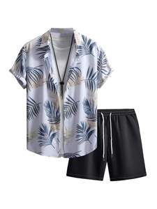 Conjunto de Dos Piezas de Verano para Hombre, Informal, de Punto Sólido, Camisa de Manga Corta con Botones, Pantalones Cortos con Cintura Elástica, Atuendo Ligero para la Playa - Product Image 6