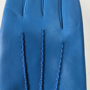Blue Leather Wrist <b>Gloves</b> With Bow Sweet Style Unlined Winter Casual Daily Use - Product Image 5