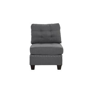 Poltrona da Soggiorno Senza Braccioli in Tessuto Grigio Effetto Lino con Gambe in Legno e Borchie, 1 Pezzo, con Cuscino - Product Image 2