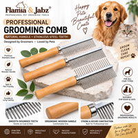 Brosse de toilettage pour chien en acier inoxydable écologique avec peigne angulaire et manche en bois, design simple, nettoyage facile, pour massage des animaux de compagnie