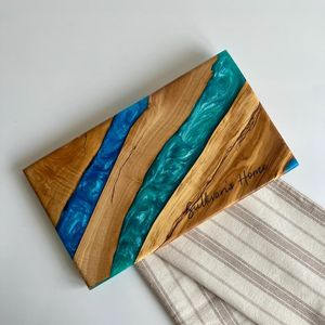 Tabla de Cortar de Cocina de Madera y Resina Epoxi de Estilo Rústico, Tabla de Cortar Multiusos de Madera y Resina Epoxi para Carne y Verduras - Product Image 3