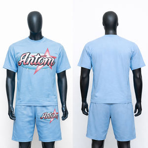 Custom Heavyweight Washed Black Tee <b>Rhinestone</b> Dtg Street Style Unisex T-shirt Shorts Set For Men - Product Image 1