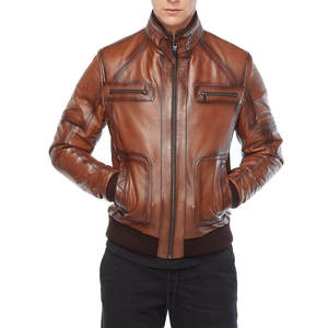 New Spring and Autumn casual <b>leather</b> <b>jackets</b>, men's stand-up collar <b>leather</b> <b>jackets</b>, and high-end large-sized goatskin coat - Product Image 5