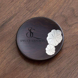 6 Pieces Handmade Wooden Coaster Set With Holder. <b>Silver</b> Leaf Inlay Design Luxury Rustic <b>Table</b> Decor For Tea & <b>Coffee</b> - Product Image 4